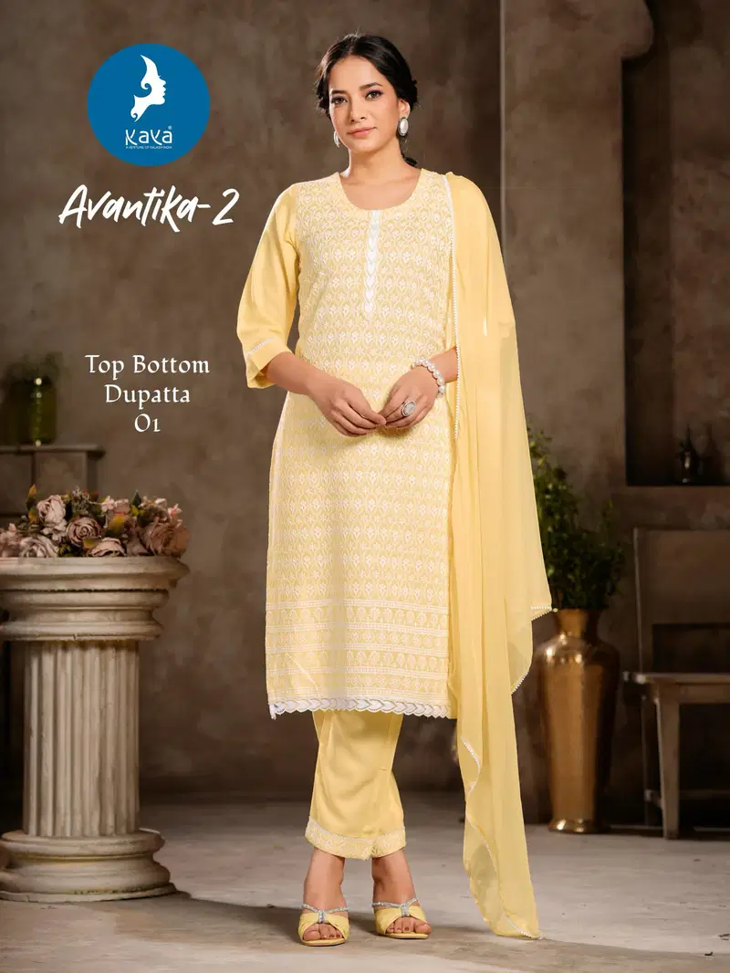 Kaya Avantika 2 Rayon Kurti Pant With Dupatta Collection